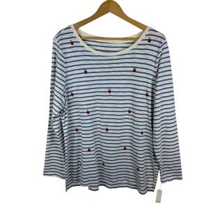 NWT‎ Talbots Apple Embroidered Striped Tee Size 1X Soft Stretch Comfy Teacher